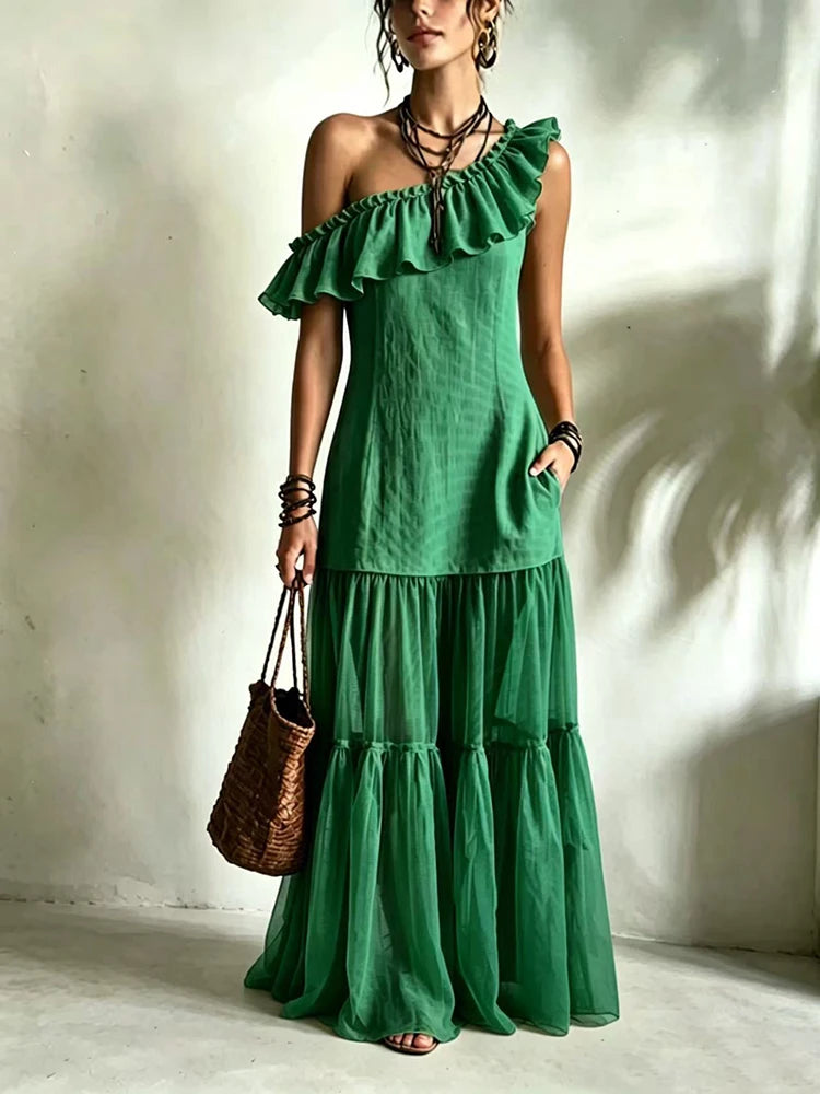 Floral Mesh Splicing A-Line Dress
