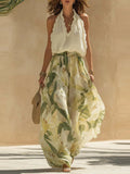 V-neck Sleeveless Top & Print Pant Set