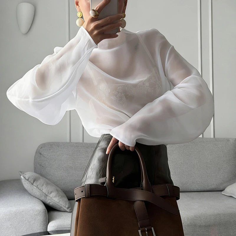Chiffon Blouse Women's Elegant Long Sleeve Top