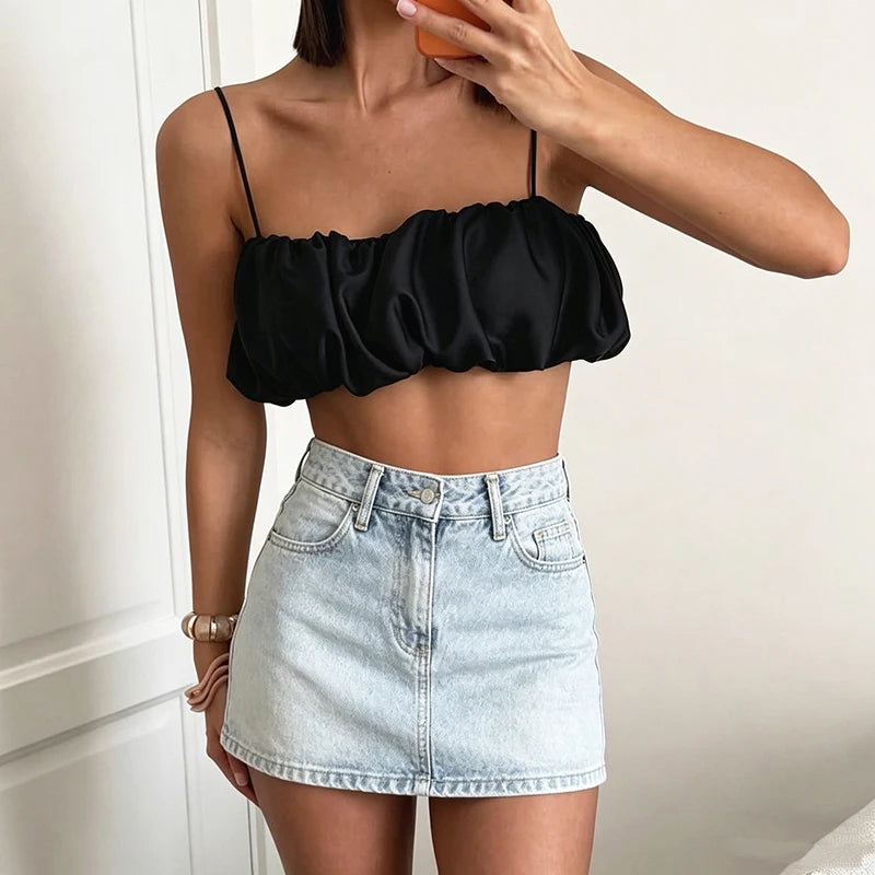 Off Shoulder Satin Top Summer Backless Draped