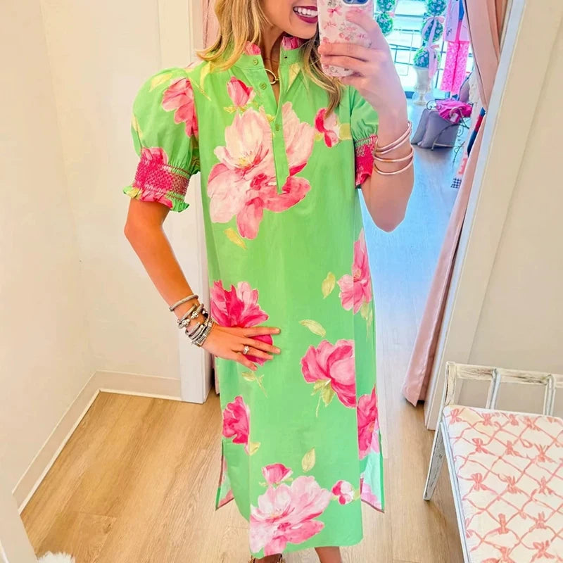 O-neck Summer Button Party Dress