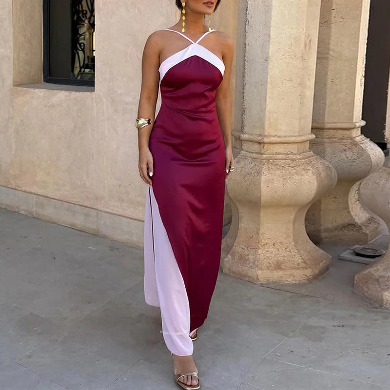 Color Blocking Split Long Dress