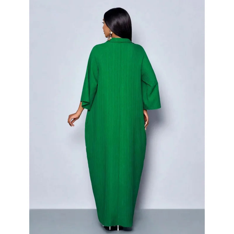 Plus-Size Solid Color V-Neck Dress
