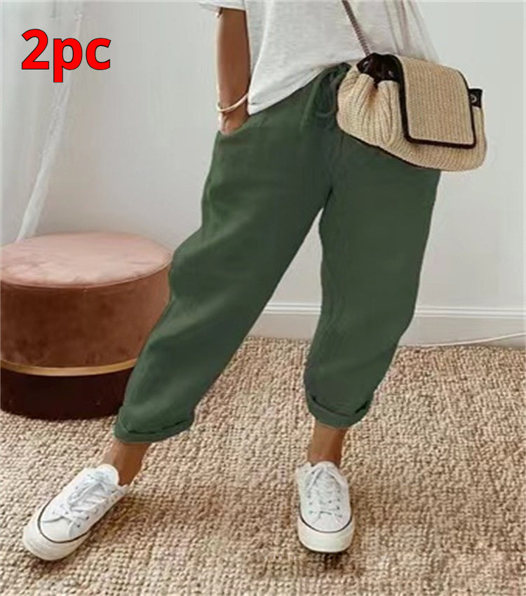 Women'S Fashion Cotton Linen Solid Color Casual Pants