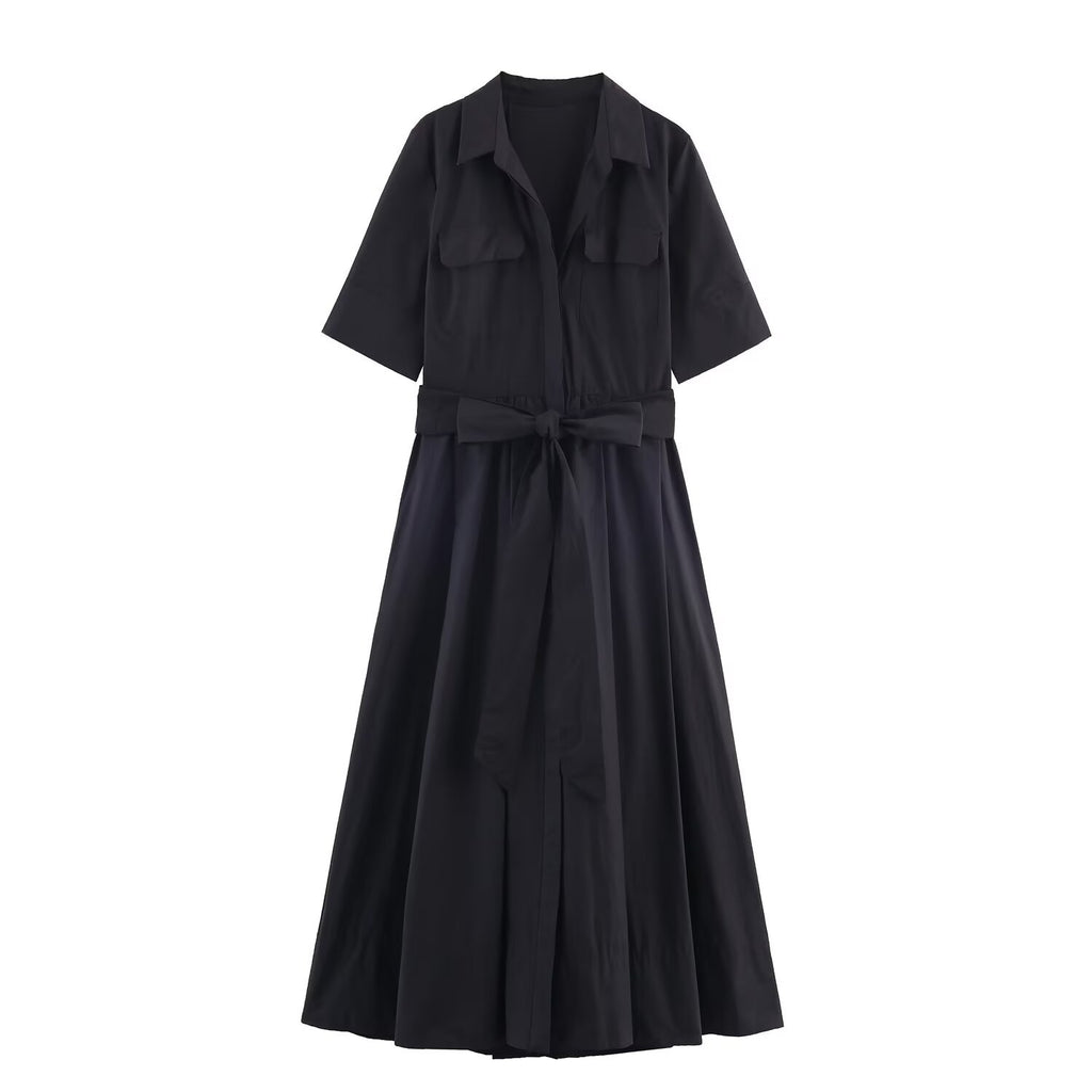 Elegant Women's Poplin Midi Casual Dress