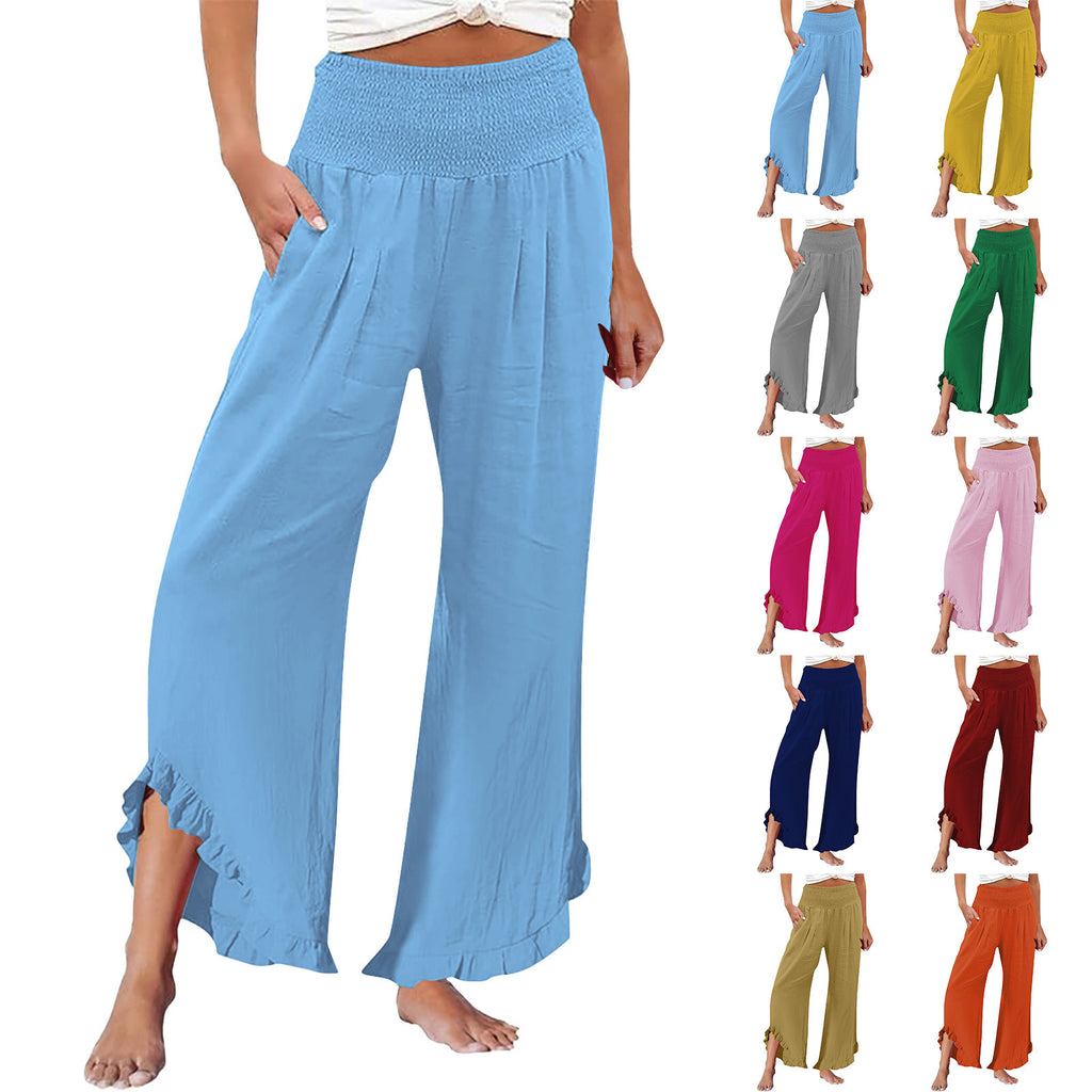 Women's Solid-Color Loose-Fitting Casual Wide-Leg Trousers