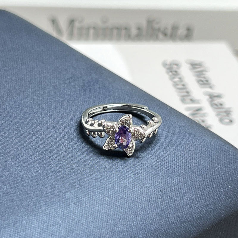 Trendy Niche Designed Purple Rhinestone Inlaid Open Ring For Women's, Classic Nine Purple Fire Series Sweet Cool Light Luxury High-End Texture Finger Jewelry, Versatile Daily Matching Accessory