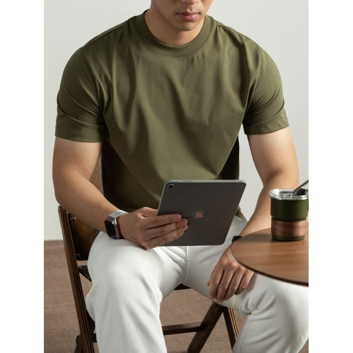 Double-Sided Ammonia-Treated Mercerized Cotton Crew-Neck Business Short-Sleeve Shirt