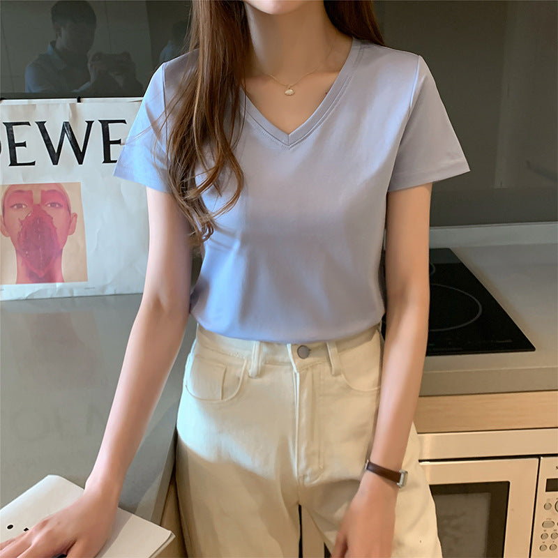 Women's Loose-Fit Round-Neck V-Neck Pure Cotton T-Shirt