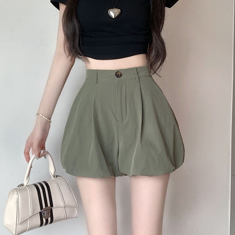 High-Waisted Figure-Flattering Loose-Fit Casual Black Letter-Print Shortslightweight Design