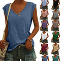 Women's Solid Color V-Neck Cap Sleeve Loose T-Shirt