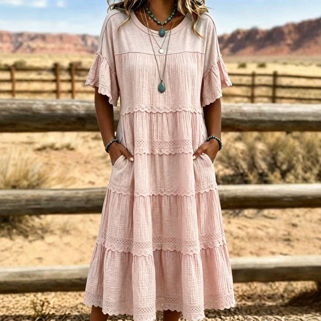 Solid-Color Printed Loose-Fitting Dress For Women