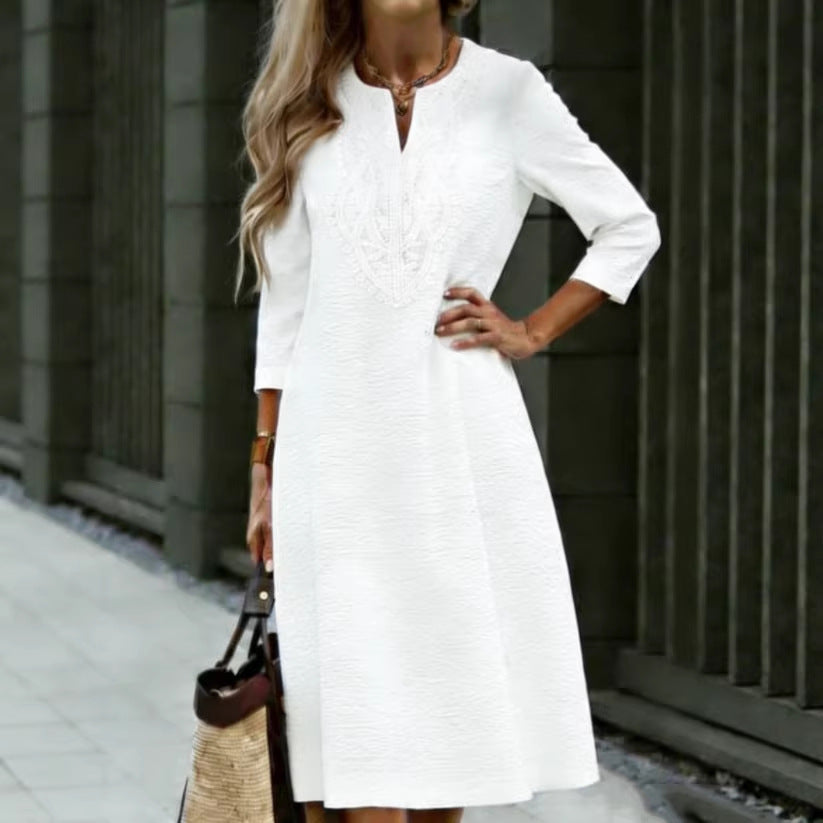 Retro Solid-Color Fashionable Casual Dress For Women