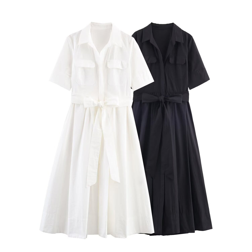 Elegant Women's Poplin Midi Casual Dress