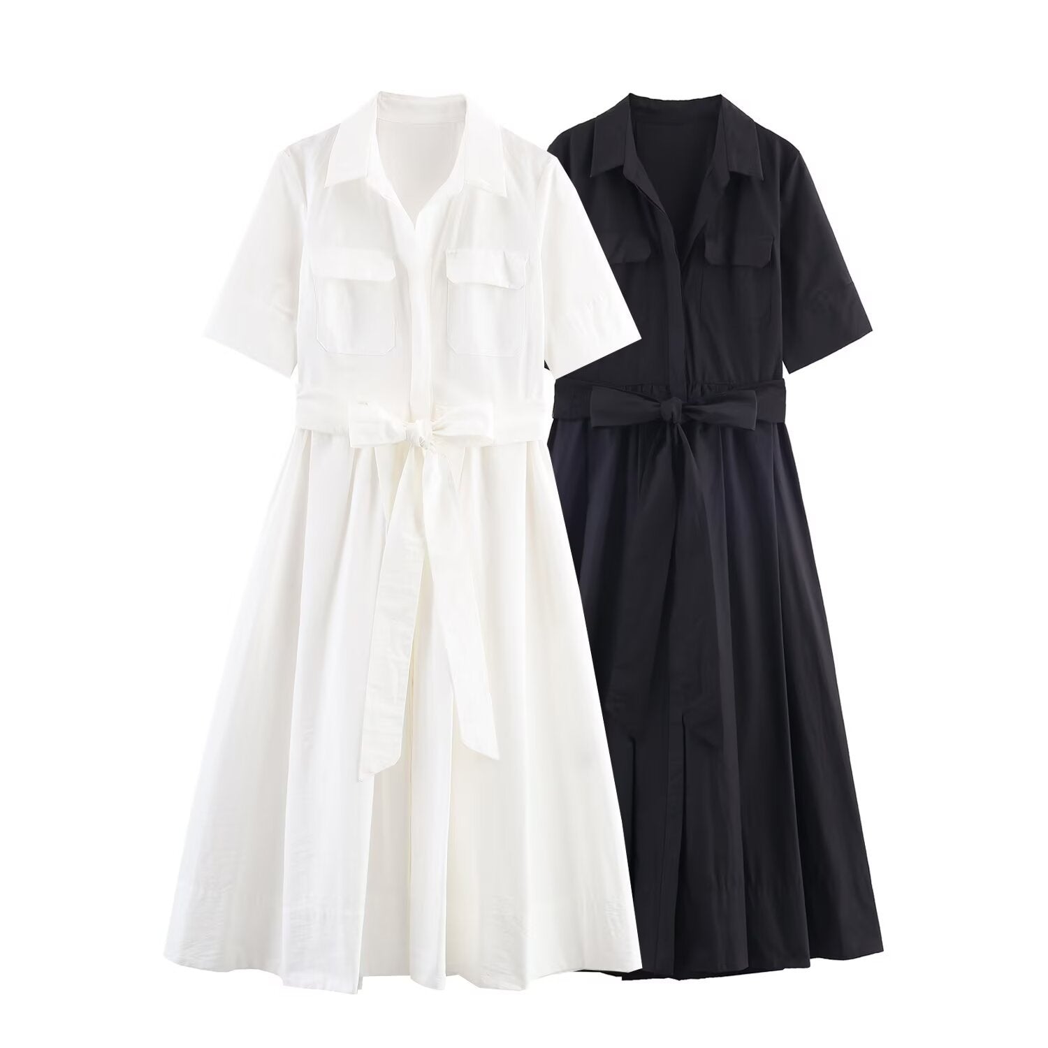 Elegant Women's Poplin Midi Casual Dress