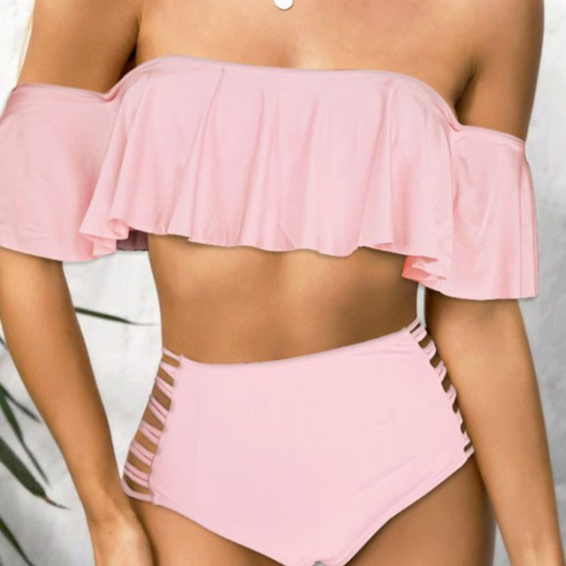 Ruffled High-Waist Figure-Flattering Swimsuit For Hot Springs And Vacations