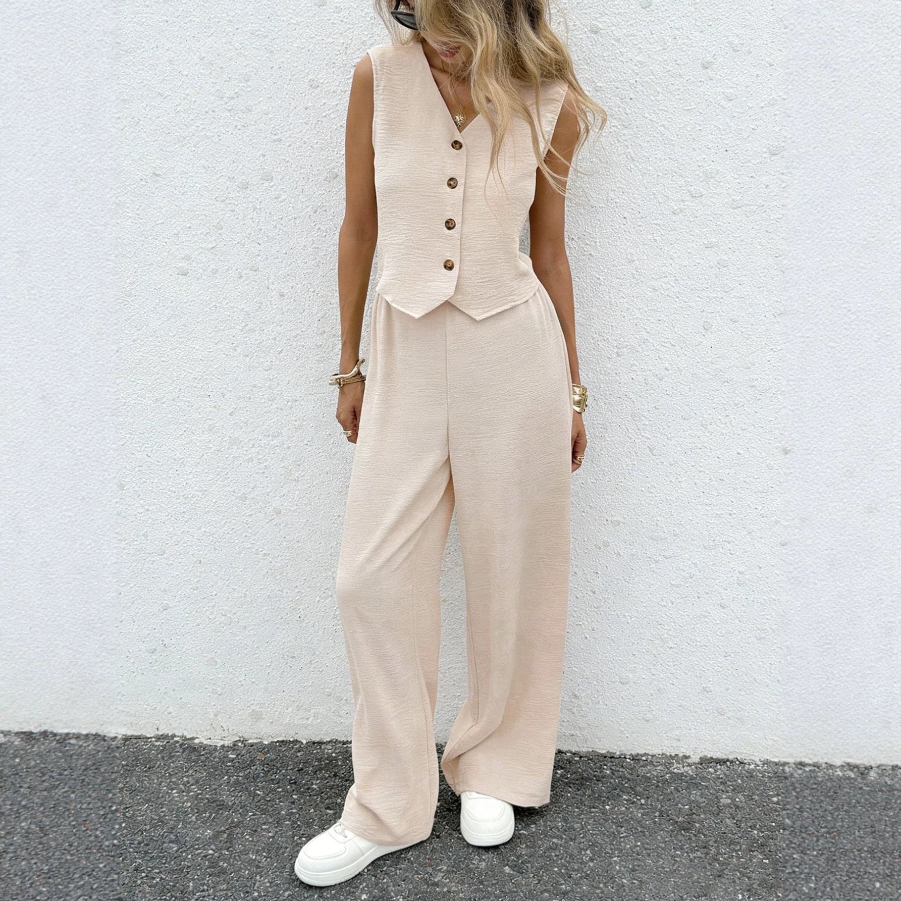 Women's Casual Front-Button Vest And Trousers Set