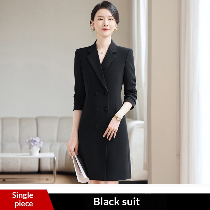 Stretch Midi-Length Long-Sleeve Suit Dress