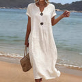 Women's Casual Solid-Color Cotton-Linen Dress