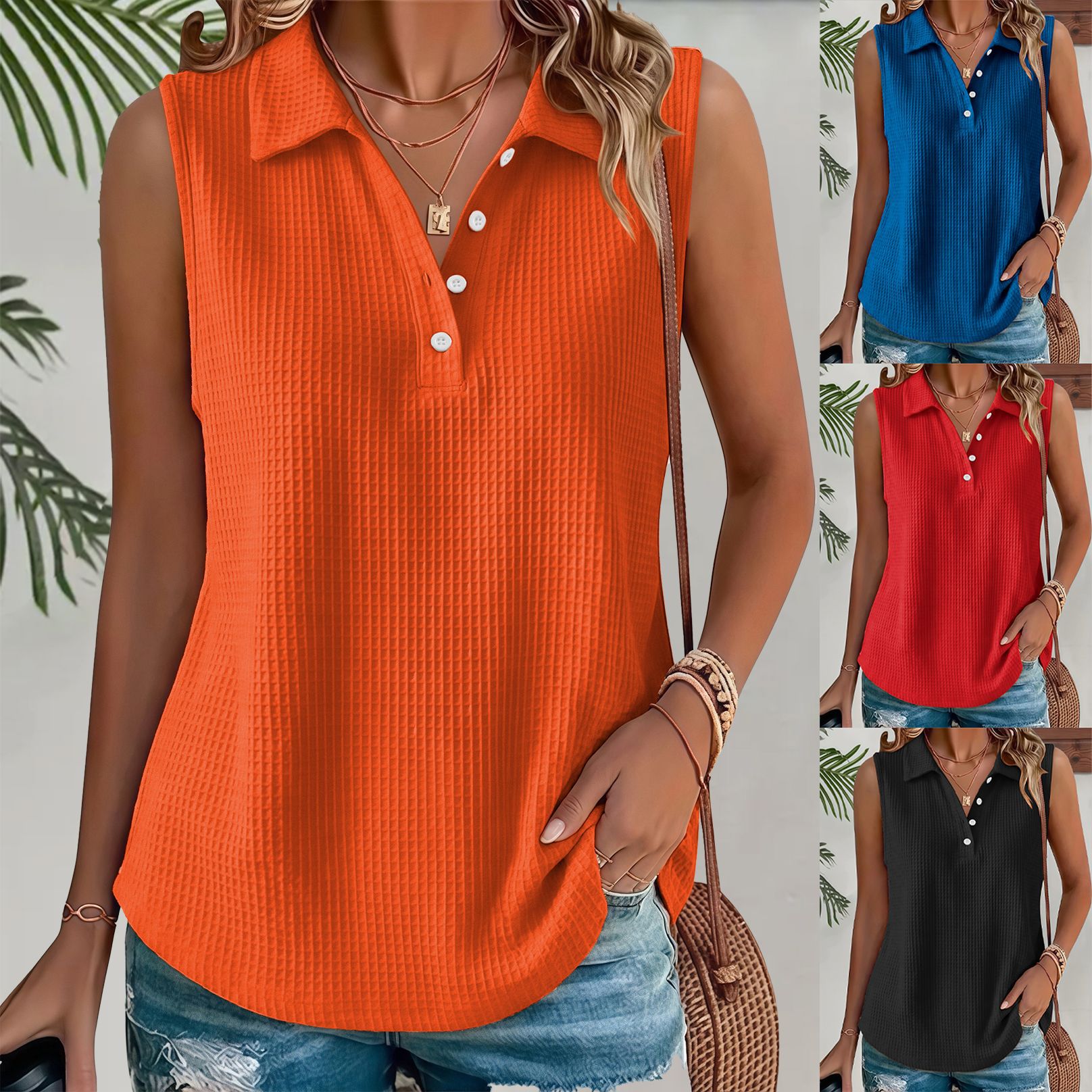 Fashionable Casual Solid-Color Sleeveless Plus-Size Women's Tank Top