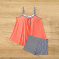 European And American-Style Color-Blocked Lace-Up Two-Piece Split Swimsuit
