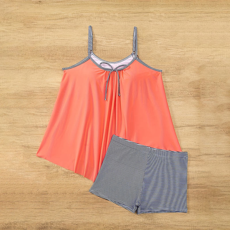 European And American-Style Color-Blocked Lace-Up Two-Piece Split Swimsuit
