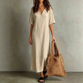 Casual Bohemian-Style Loose-Fitting Cotton-Linen Dress