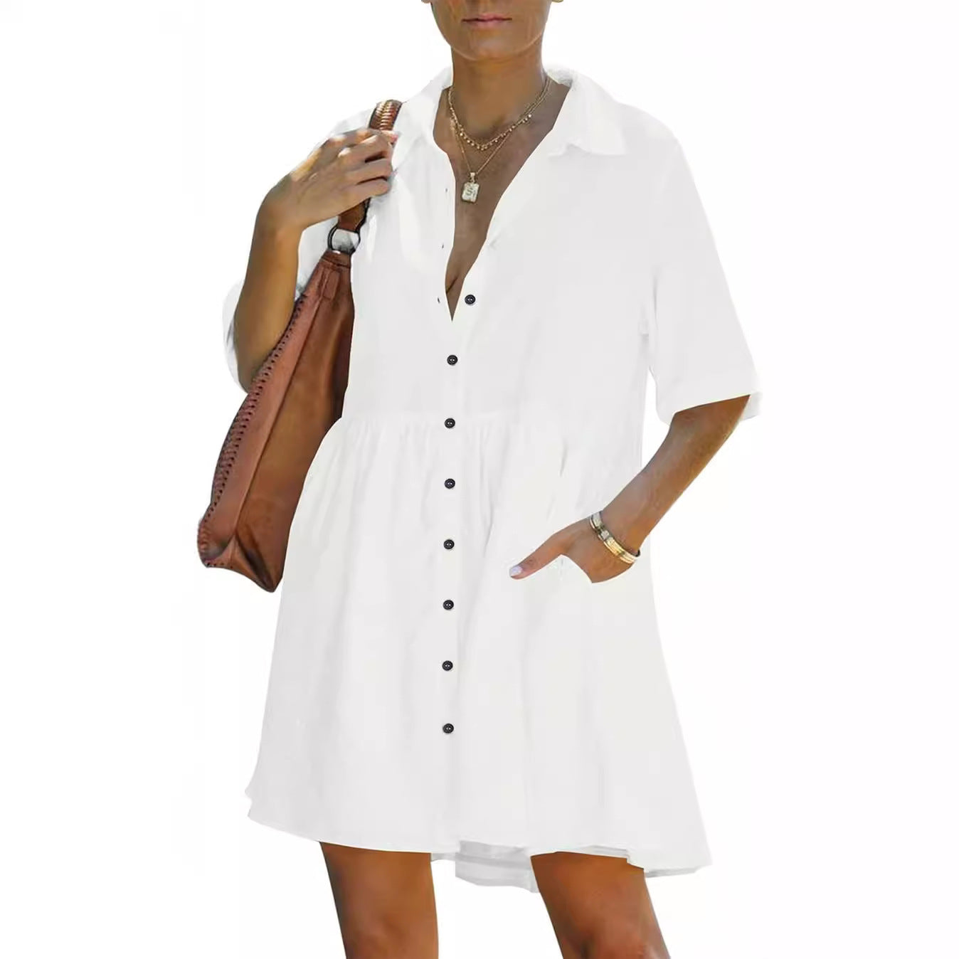 Women's Mid-Length Short-Sleeved Relaxed-Fit Blouse
