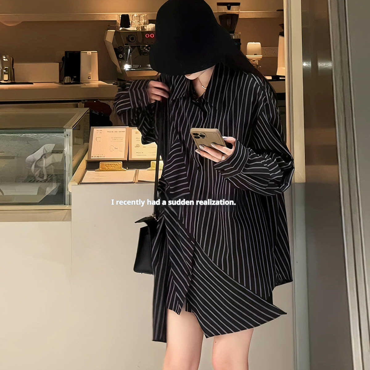 Shoulder Slimming Black Women's Striped Shirt