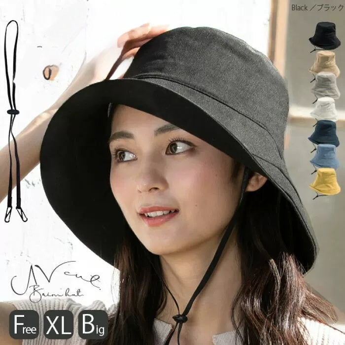 Cotton-Linen Windproof Rope Sun-Protection Wide-Brim Bucket Hat