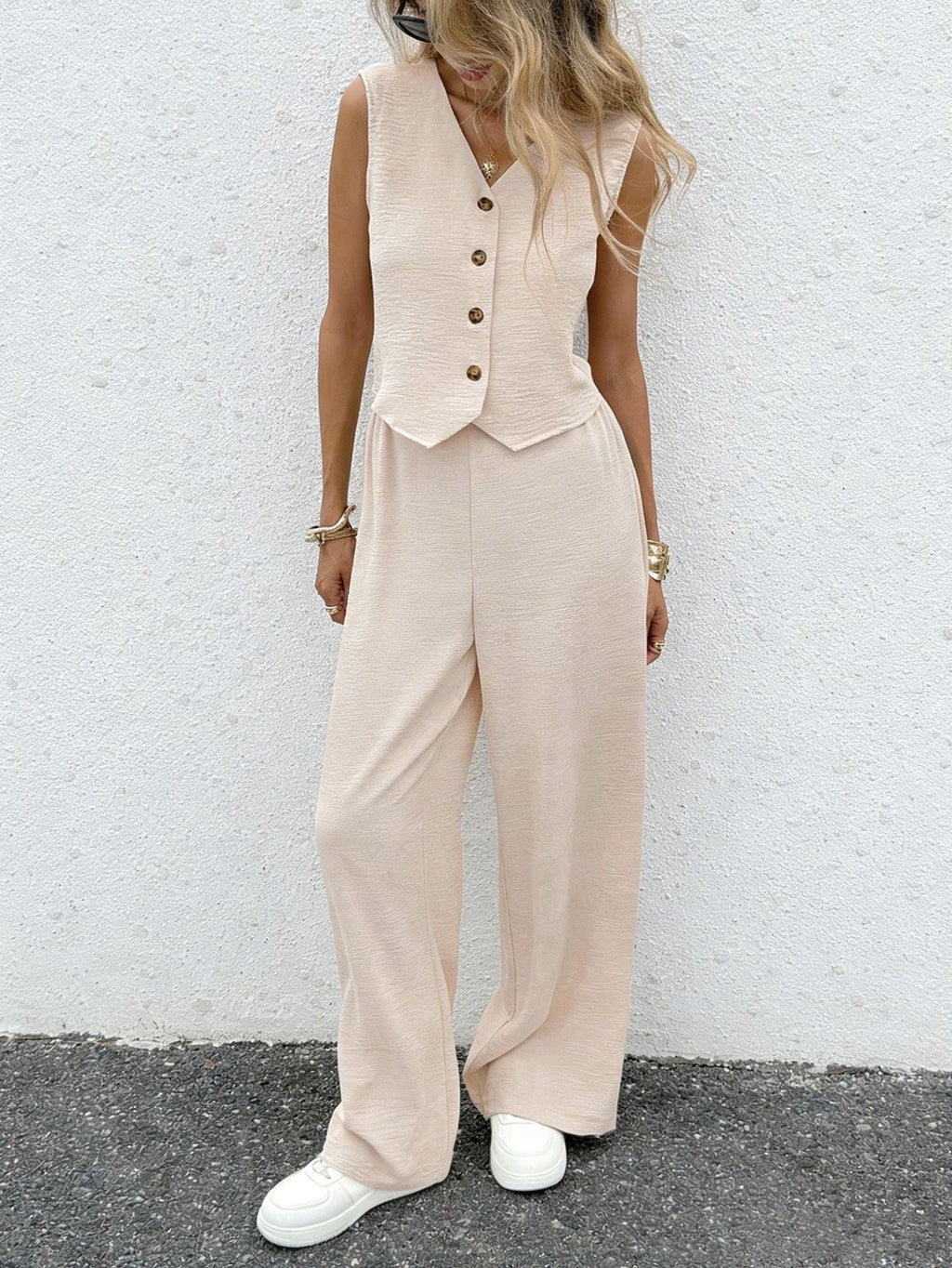Women's Casual Front-Button Vest And Trousers Set