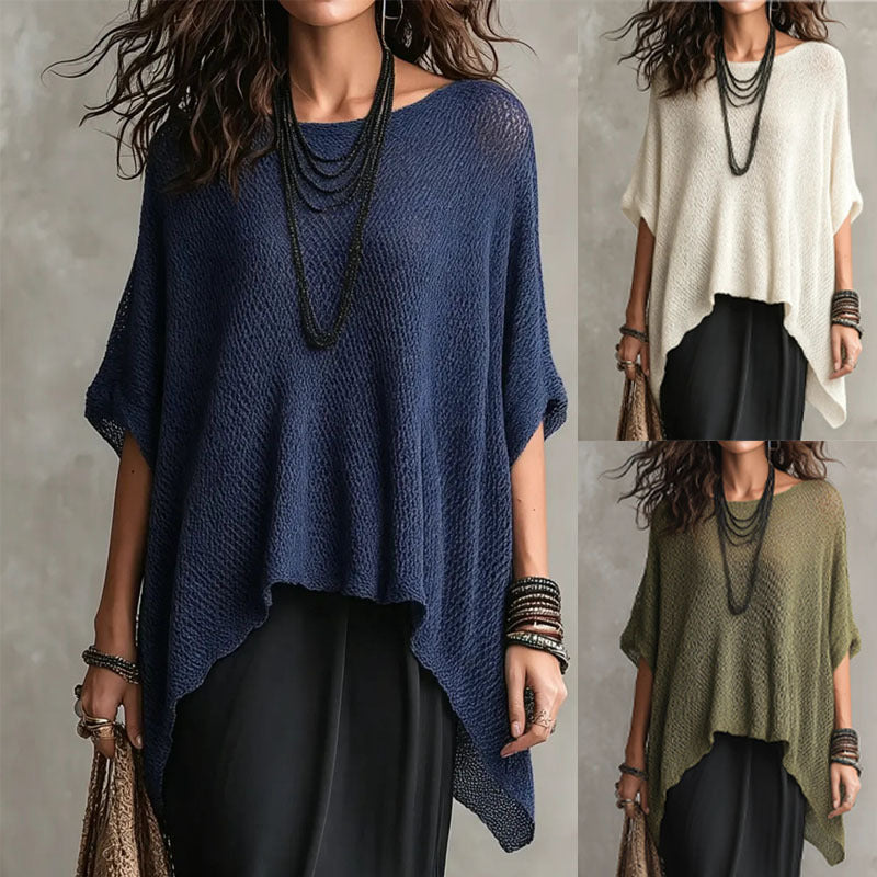 Women's Loose-Fitting Crew-Neck T-Shirt With An Asymmetrical Hem