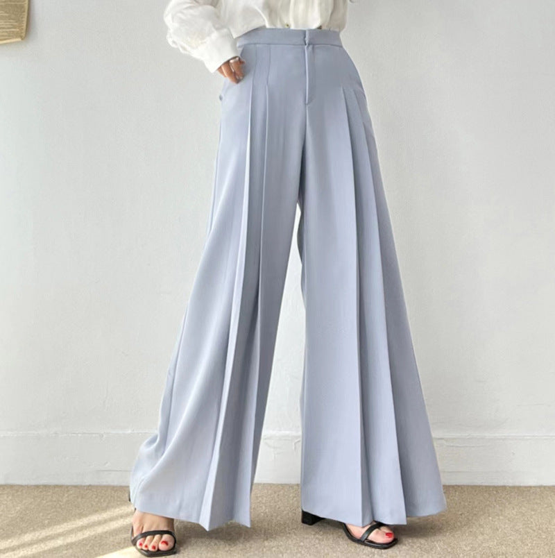 Loose-Fit Draped Floor-Length Wide-Leg Women's Suit Pants