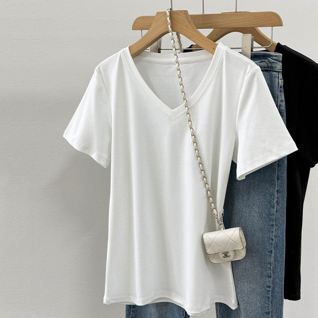80-Count V-Neck Mercerized Cotton Women's Short-Sleeve T-Shirt