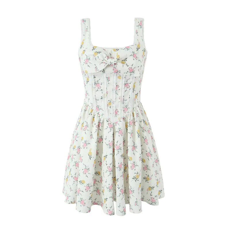 Bow-Tie Floral Lace-Trimmed Camisole Slip Dress