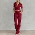 Chic And Stylish V-Neck Color-Block Casual Sporty Pants Set