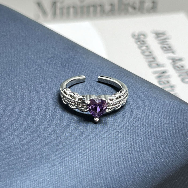 High Grade Light Luxury Nine Purple Fire Purple Stone Open Band Ring, Sweet Cool Stylish Niche Designer Women Ring, Ideal Jewelry Gift For Dating Daily Casual Occasions