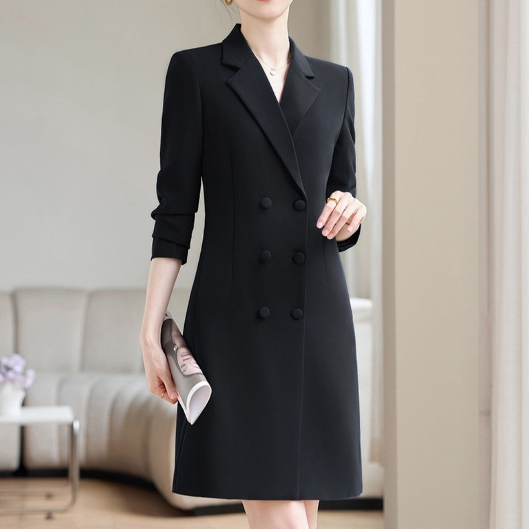 Stretch Midi-Length Long-Sleeve Suit Dress