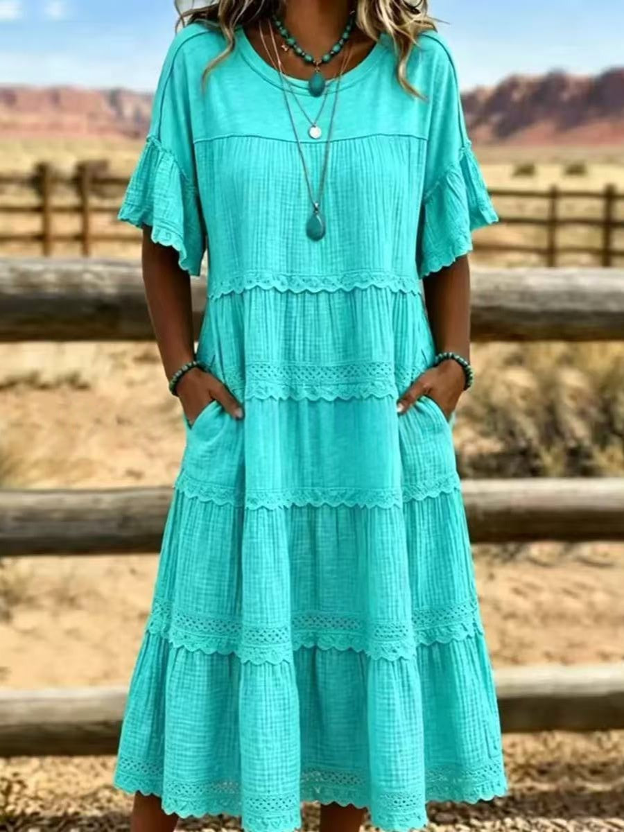 Solid-Color Printed Loose-Fitting Dress For Women