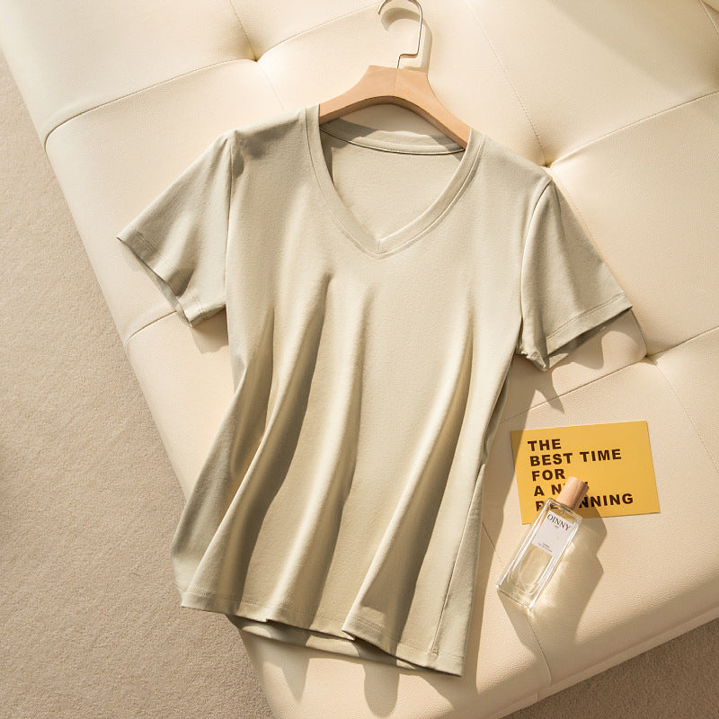 Women's Loose-Fit Round-Neck V-Neck Pure Cotton T-Shirt