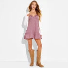 Women Mini Scallop Cup A-Line Dress - Wild Fable Red Check MOpens in a new window or tab