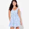 Women Smocked Flutter Sleeve Mini Dress - Wild Fable Blue Floral MOpens in a new window or tab