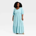 Women Elbow Sleeve Button-Front Lace Trim Maxi Dress - Ava & VivOpens in a new window or tab