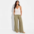 Women Low-Rise Baggy Leg Linen Pull-On Pants - Wild Fable Green MOpens in a new window or tab