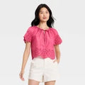 Women Short Sleeve V-Neck Button-Front Eyelet Blouse - A New DayOpens in a new window or tab