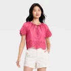 Women Short Sleeve V-Neck Button-Front Eyelet Blouse - A New DayOpens in a new window or tab