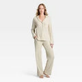 Women Cozy Ribbed Notch Collar Long Sleeve Shirt and Pants Pajama SetOpens in a new window or tab