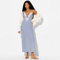 Women Lace Trim Maxi Empire Waist Dress - Wild Fable Blue StripedOpens in a new window or tab