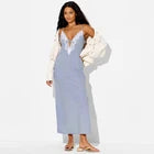 Women Lace Trim Maxi Empire Waist Dress - Wild Fable Blue StripedOpens in a new window or tab