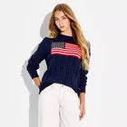 Women Crewneck American Flag Pullover Sweater - Wild Fable™ Navy Blue FlagsOpens in a new window or tab